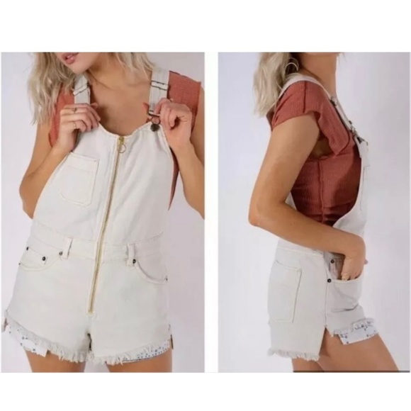 FREE PEOPLE Sunkissed Shortall Sz 4 Denim Jean Off - Picture 4 of 7